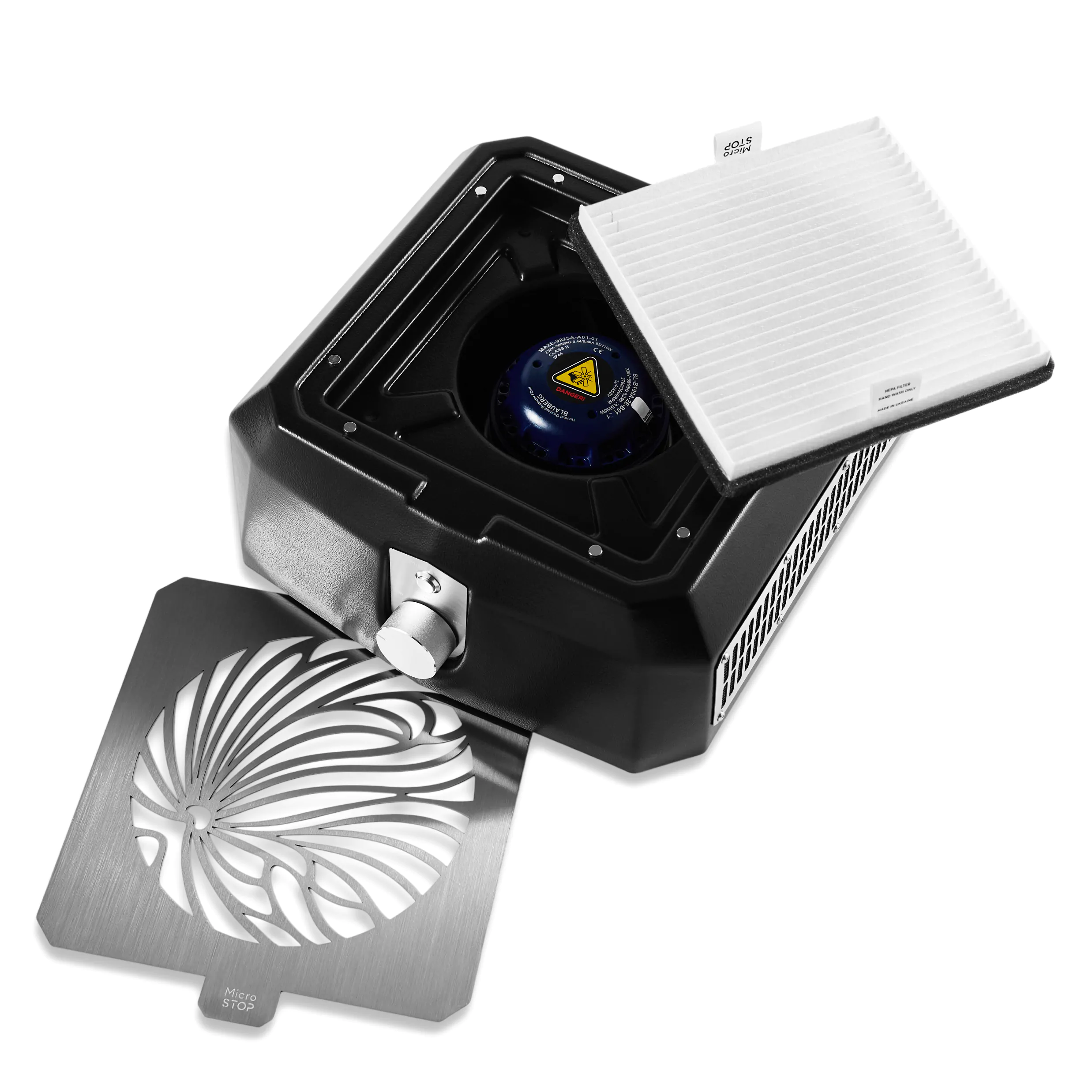Microstop Base Pro Tabletop Nail Dust Collector with HEPA Filter Black