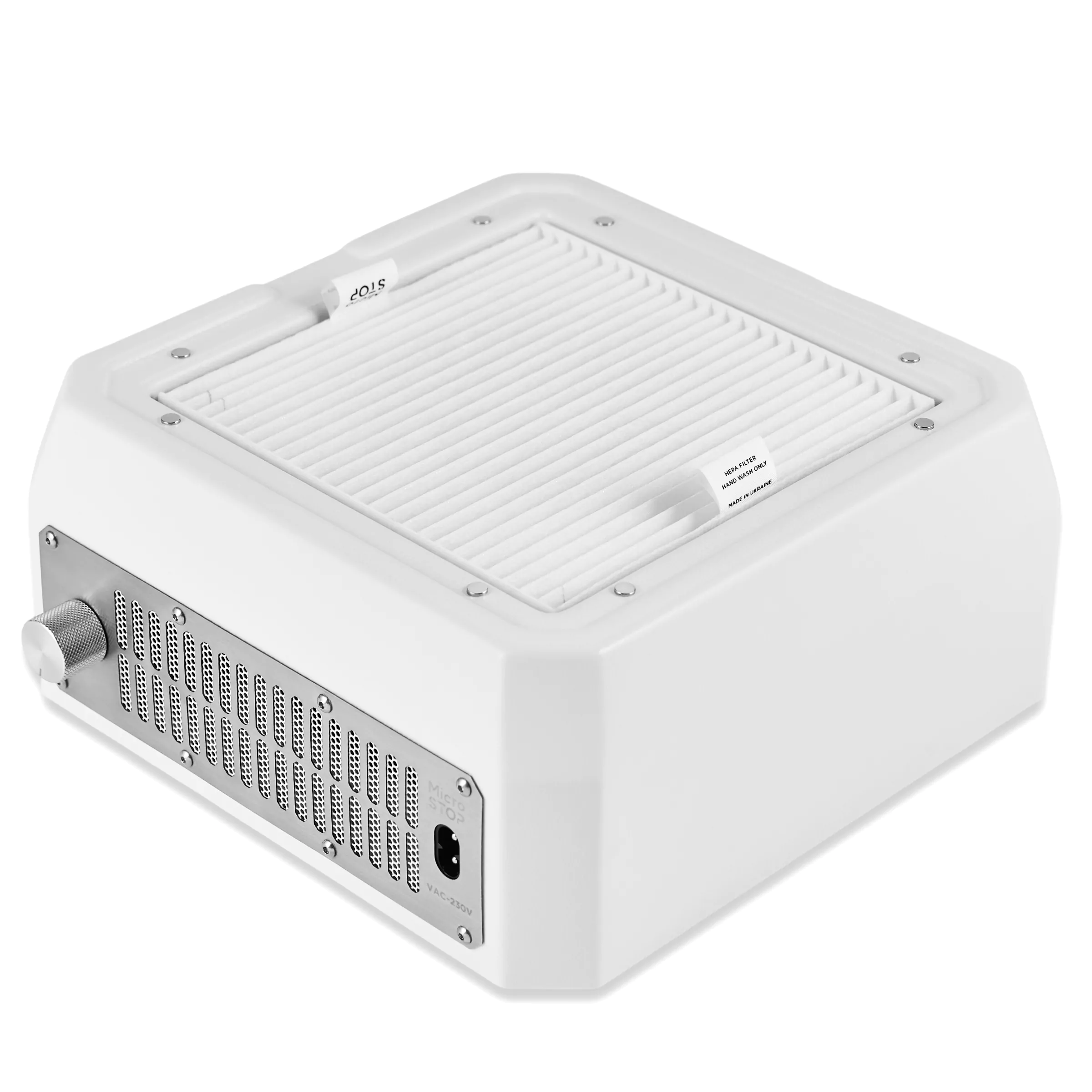 Microstop Base Tabletop Nail Dust Collector with HEPA Filter White