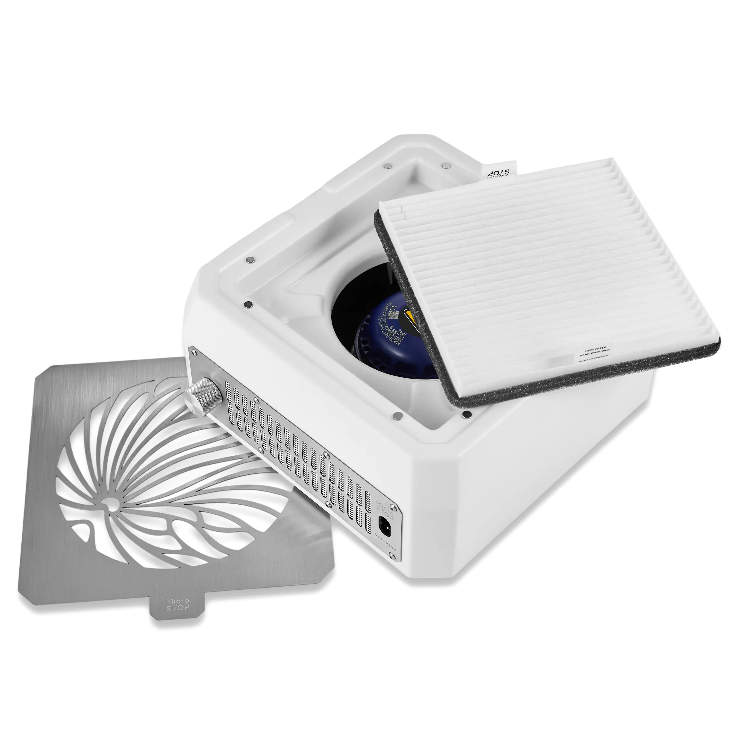 Microstop Base Tabletop Nail Dust Collector with HEPA Filter White